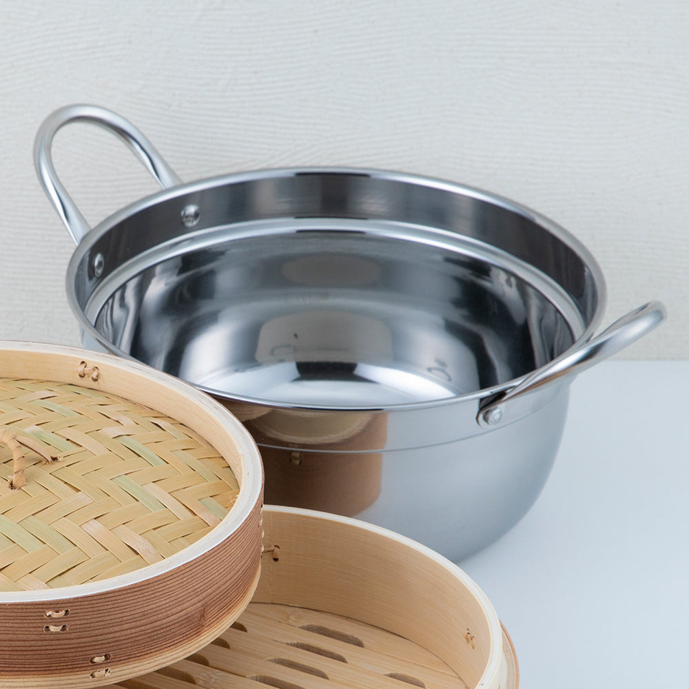 Stainless steel pot set 21cm cedar Chinese bamboo steamer 2 tiers
