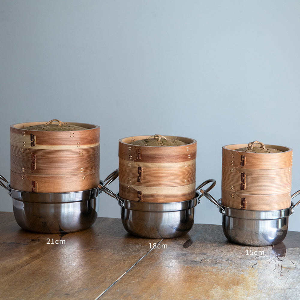 Stainless steel pot set 21cm cedar Chinese bamboo steamer 2 tiers