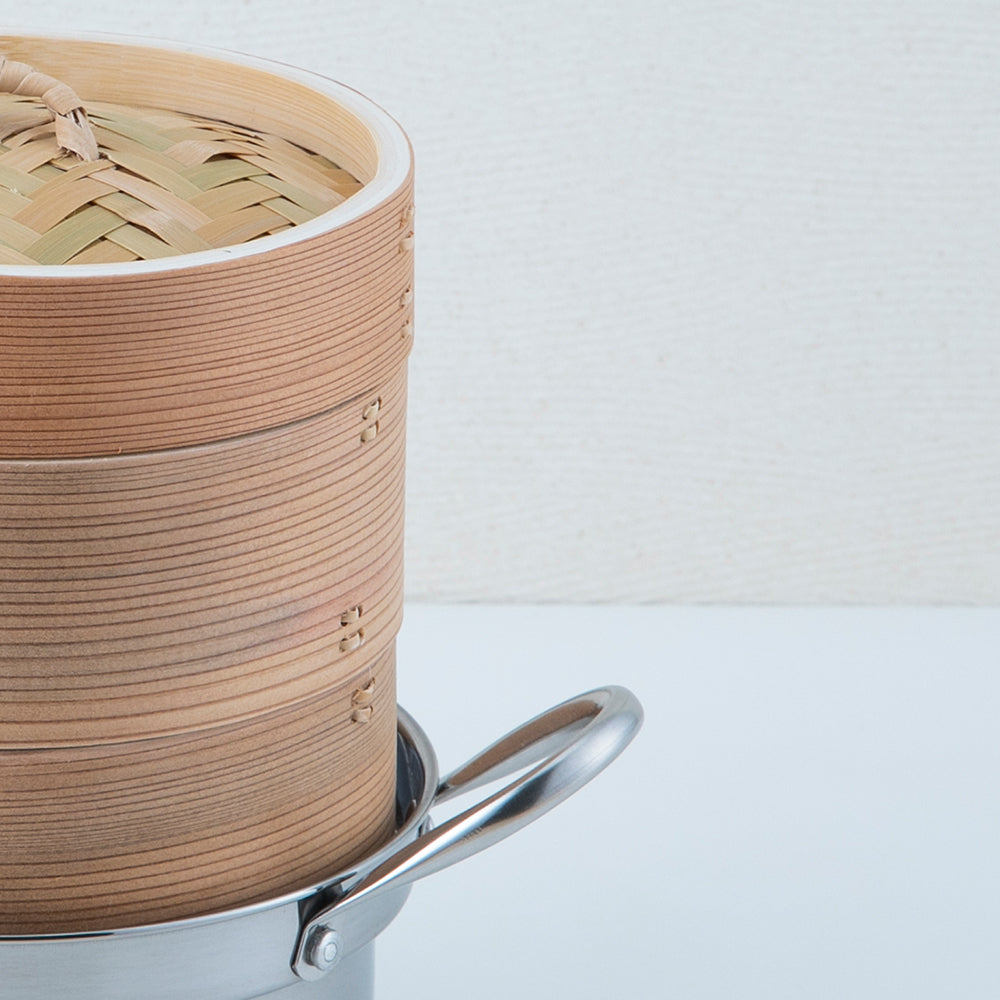 Stainless steel pot set 15cm cedar Chinese bamboo steamer 2 tiers