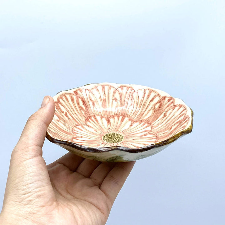Peony flower 5 inch shallow bowl red