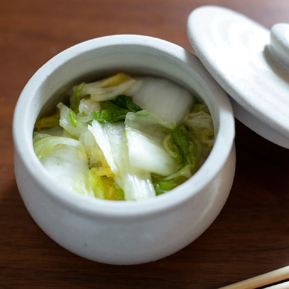 弥満丈欅窯 ふた付かめ（2合）白 ｜のレン神楽坂【公式通販】発酵